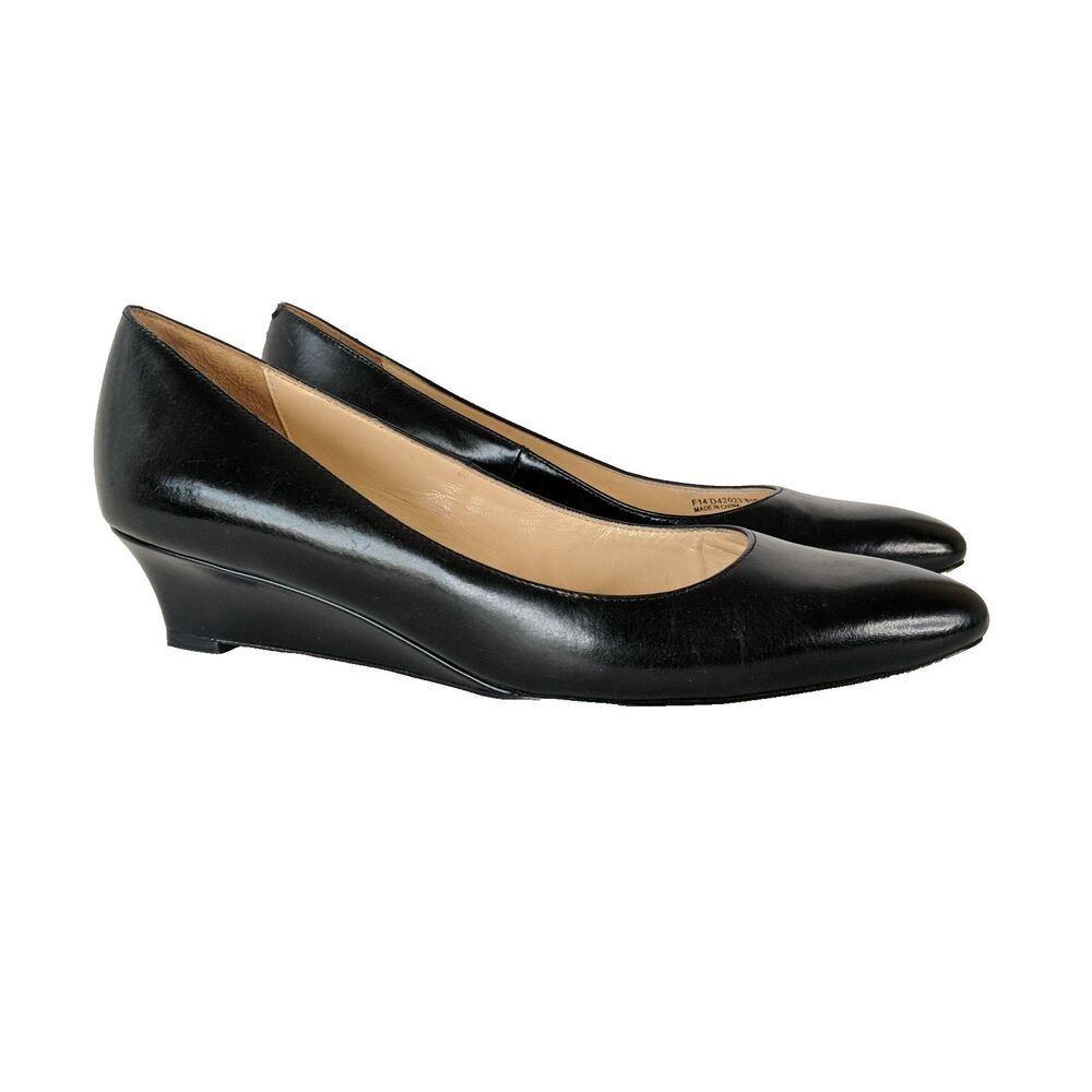 Cole Haan Wedge Low Heel Pump Pointed Toe Slip On Comfort Blk Size 8.5 Grand.OS